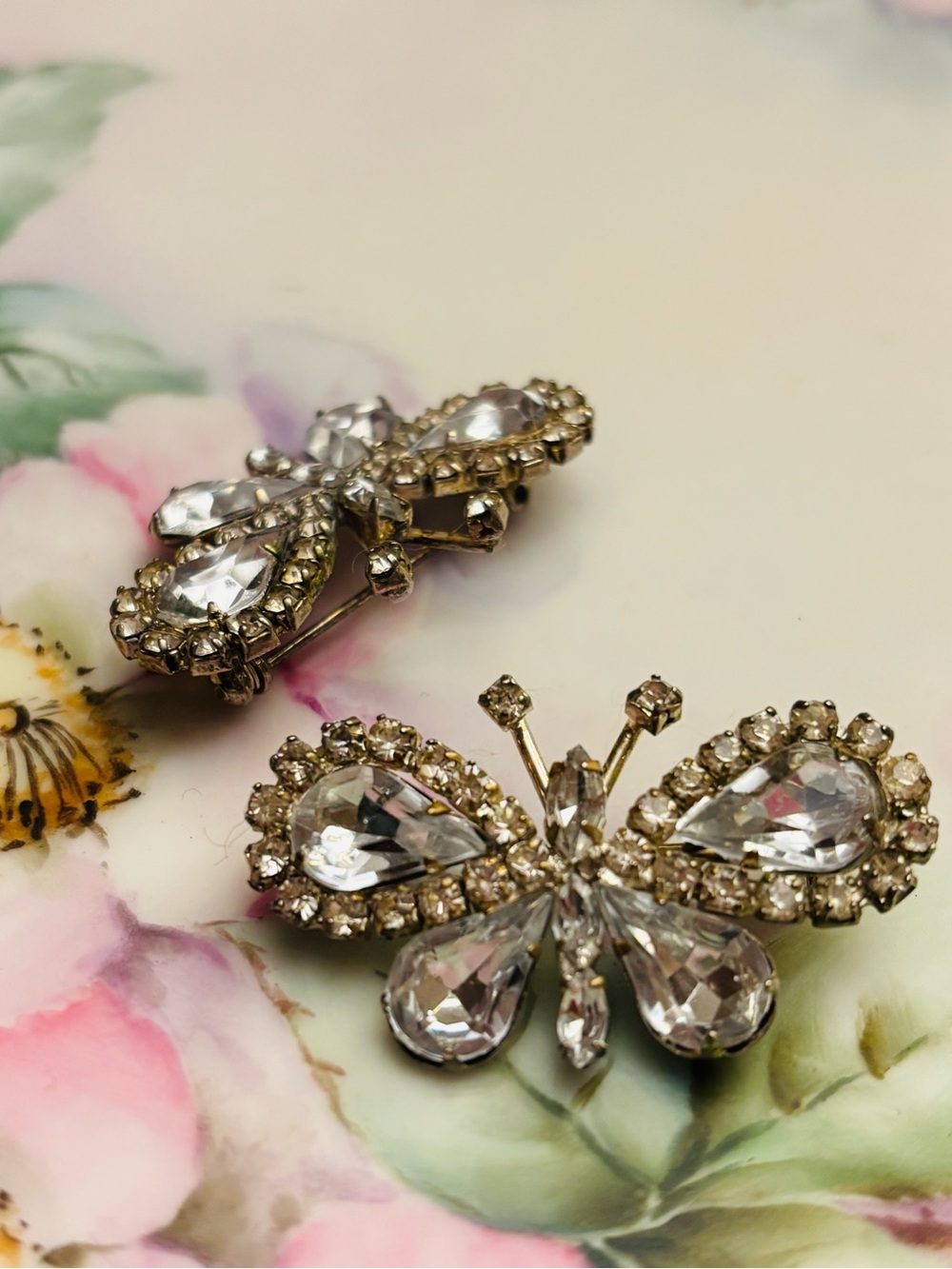 Vintage diamond paste butterfly brooches- Clear and silvered ascent
